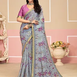 KALINI Floral Printed Embellished Lace WorkSaree-18