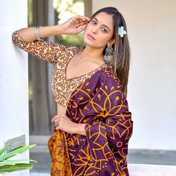 KALINI Floral Printed Block Print Saree image 3