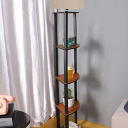 Devansh Beige Drum Wooden Shelf Floor Lamp-21