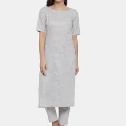 Aarsha Geometric Printed Round Neck Cotton Straight Kurta With Trousers-33