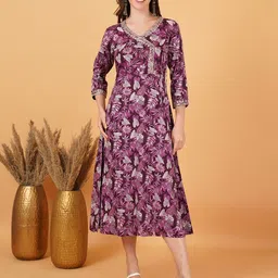 FebQ Floral Printed V-Neck Sequins A-Line Kurta-picture-12