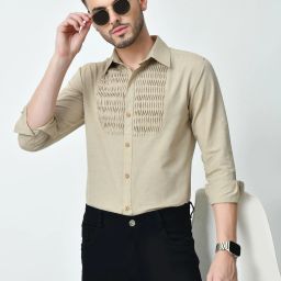 Men Regular Fit Self Design Spread Collar Casual Shirt-image-1