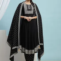 Khushal K Women Ethnic Motifs Yoke Design Regular Thread Work Kurta with Palazzos & With Dupatta-21