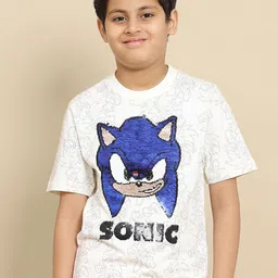 Kids Ville Boys Sonic Modern Printed Reversible Sequin Regular Fit Tshirt-23