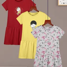 HELLCAT Girls Pack Of 3 Printed Cotton Drop-Waist Dress-picture-53