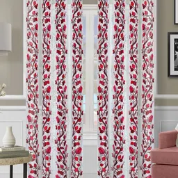 Myntra Elegant Homes Off White & Red 2 Pieces Floral Sheer Door Curtains-29
