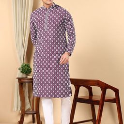 TATTVA Men Embroidered Regular Thread Work Pure Cotton Kurta with Pyjamas-3