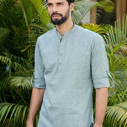 See Designs Men Thread Work Mandarin Collar Cotton Kurta-picture-12