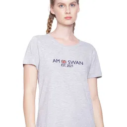 AMSWAN Women Typography Printed Cotton Regular Top-43