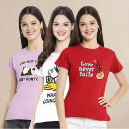 Metronaut Women Typography Set of 3 Cotton T-shirts-image-56