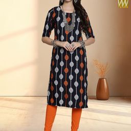HERE&NOW Selection Of 2 Ethnic Motifs Printed Round Neck Straight Kurtas-image-37