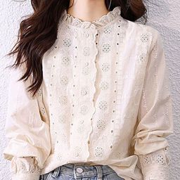 StyleCast Women High Neck Cotton Schiffli Shirt Style Top-image-6