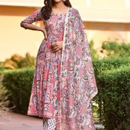 7Threads Women Printed Angrakha Kurta with Trousers & With Dupatta-picture-23