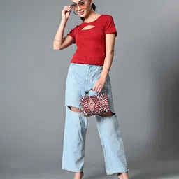 DressBerry Women Ribbed Round Neck Cut-Out Top-image-73
