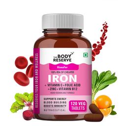 The Body Reserve Chelated Iron + Vitamin C Tablets - 120 Veg Tablets-0