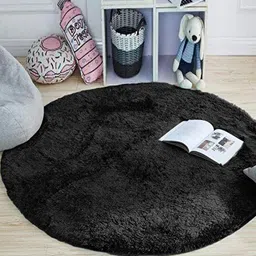 Banchmark Home Furnishings Black Solid Shaggy Polyester Carpet-54