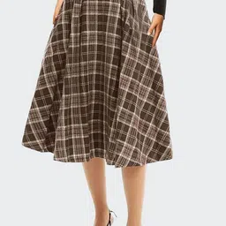 DressBerry Checked Flared Midi Skirt-picture-4
