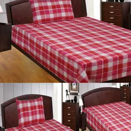NewLadiesZone Pink & White Checked 210 TC Single Bedsheet with 1 Pillow Covers-picture-12
