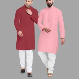 VS MALL Pink Cotton Blend Kurta Sets-image-45