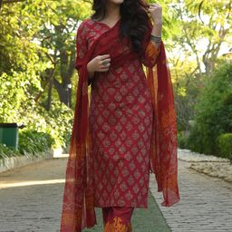DIVASTRI Women Ethnic Motifs Printed Regular Kurta with Trousers & With Dupatta-picture-1