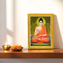 Art Street Gold-Toned & Orange 1 Piece Synthetic Wood Religious Wall Paintings-image-60
