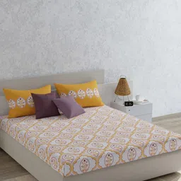 MYTRIDENT Utsav White & Pink Floral 120 TC Cotton Queen Bedsheet Set 2.28 m x 2.54 m-image-49