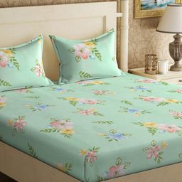 Myntra Elegant Homes Book Fold Green & Pink Printed 300 TC King Bedsheet Set 2.5 x 2.25 m-image-71