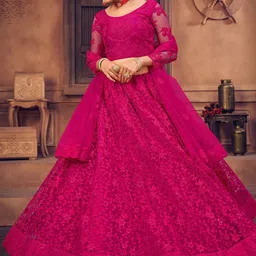 Warthy Ent Embroidered Thread Work Semi-Stitched Lehenga & Unstitched Blouse With Dupatta-58