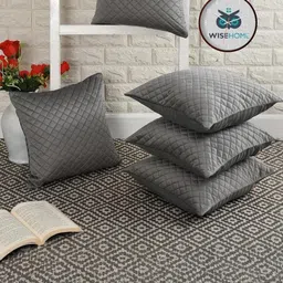 WISE HOME Grey Set of 5 Checked Velvet Rectangle Cushion Covers-picture-13