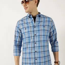 Thomas Scott Men Classic Spread Collar Tartan Checked Cotton Slim Fit Casual Shirt-image-86