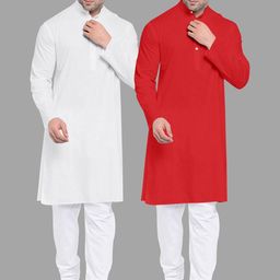 VS MALL Red Cotton Blend Kurta Sets-picture-28