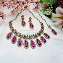 VATSALYA creation Alloy Gold- plated Purple Jewellery Set-picture-33