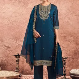 SANISA Women Ethnic Motifs Embroidered Regular Kurta with Trousers & Dupatta-picture-30
