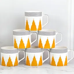 UPC White & Yellow Geometric Printed Ceramic Glossy Mugs Set of Cups and Mugs image 4