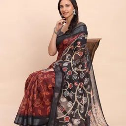 Astita Tribal Floral Printed Saree with Zari Border-image-36
