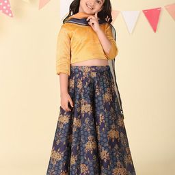 Fabindia Girls Cotton Silk Printed Ready to Wear Lehenga & Blouse With Dupatta-image-88