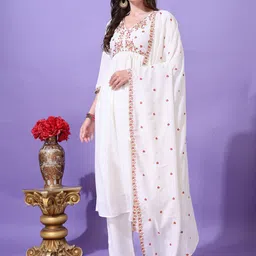 KALINI Floral Yoke Design V-Neck Empire Thread Work A-Line Kurta With Trouser & Dupatta-image-72
