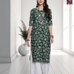 HERE&NOW Selection Of 2 Floral Printed Round Neck Straight Kurta-image-4