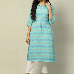 Rangriti Geometric Woven Design Shirt Collar Thread Work Straight Kurta-13
