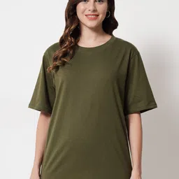 PockMAN Women Bio Finish Solid Round Neck Cotton Oversized T-shirt-picture-31