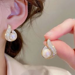 Celestique Gold-Plated Pearls Beaded Contemporary Shaped Drop Earrings-31