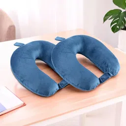 Aura Blue 2 Pieces Memory Foam Filled Faux Velvet Travel Pillow-picture-19