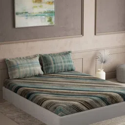 DDecor Green & Grey Geometric 144 TC Bedsheet with 2 Pillow Covers-picture-25