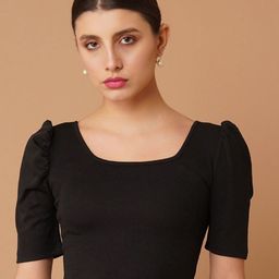 Chemistry Puff Sleeve Crepe Crop Top-32