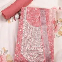 Meena Bazaar Printed Linen Unstitched Dress Material-16