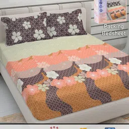 FABINALIV Orange & Brown Floral 300 TC King Bedsheet with 2 Pillow Covers-7