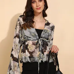 Fashfun Floral Print Bell Sleeve Chiffon Crop Top-picture-14