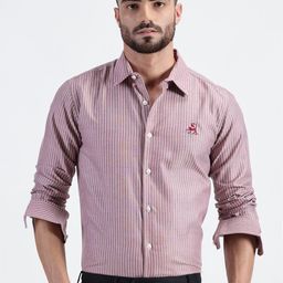 MISCHIEF MONKEY Men Classic Tailored Fit Opaque Striped Casual Shirt-picture-37