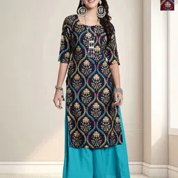 HERE&NOW Selection Of 2 Floral Printed Round Neck Straight Kurta-image-75