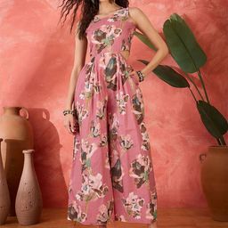 Sangria Floral Printed Blown Out Jumpsuit-image-54